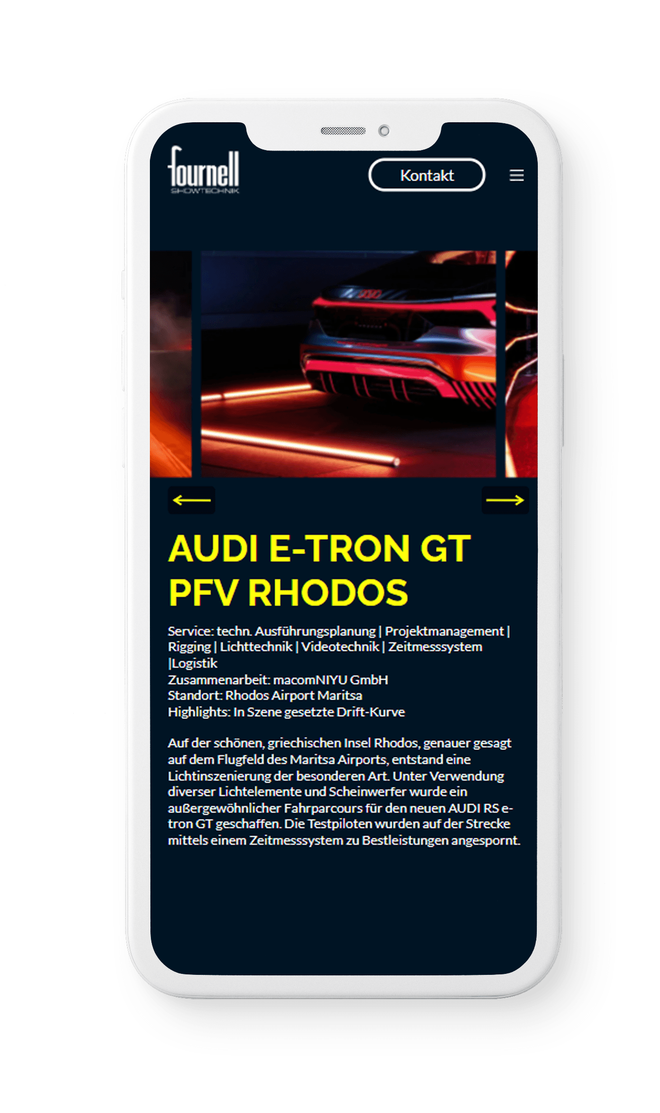 Smartphone Ansicht der Fournell Website