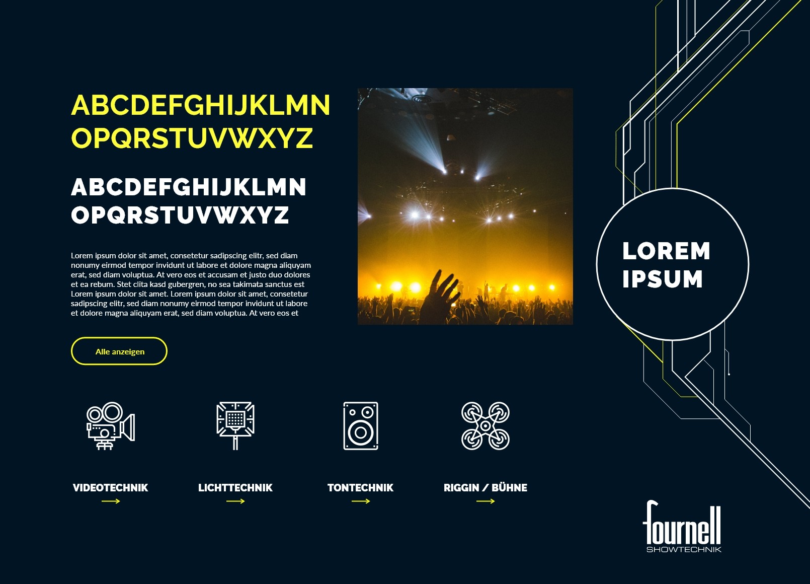 Entwurf der Fournell Website mit Platzhalter-Texten